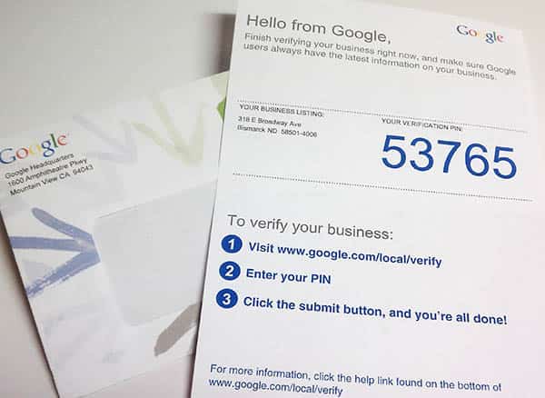 Courrier de validation - Google My Business